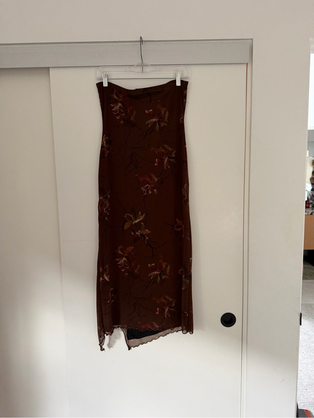 Strapless Brown Floral Dress Side Slit - Picture 4 of 4